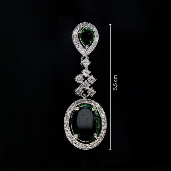 Oval Shaped Diamond Danglers - Green Stoned Earrings - American Diamond Jewellery