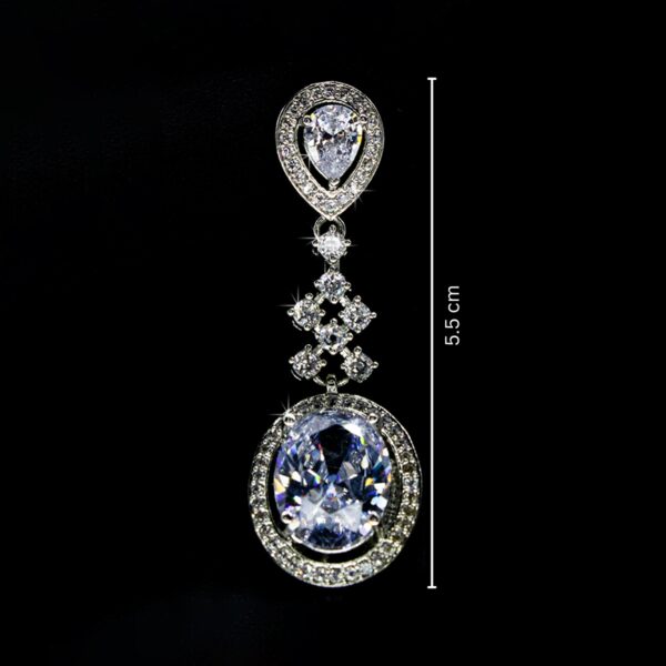 Oval Shaped Diamond Danglers - White Stoned Earrings - American Diamond Jewellery