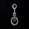 Oval Shaped Diamond Danglers - Green Stoned Earrings - American Diamond Jewellery
