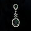 Oval Shaped Diamond Danglers - Green Stoned Earrings - American Diamond Jewellery