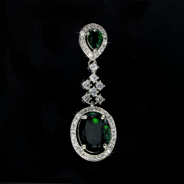 Oval Shaped Diamond Danglers - Green Stoned Earrings - American Diamond Jewellery