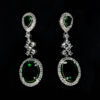 Oval Shaped Diamond Danglers - Green Stoned Earrings - American Diamond Jewellery