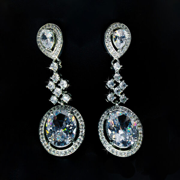 Oval Shaped Diamond Danglers - White Stoned Earrings - American Diamond Jewellery