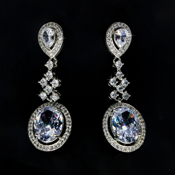 Oval Shaped Diamond Danglers - White Stoned Earrings - American Diamond Jewellery