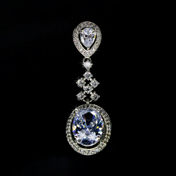 Oval Shaped Diamond Danglers - White Stoned Earrings - American Diamond Jewellery