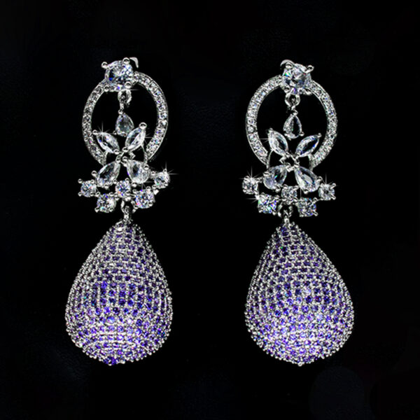 Sparkle Drops Earrings - Purple Stoned Earrings - American Diamond Jewellery