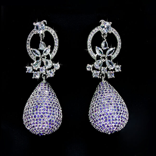 Sparkle Drops Earrings - Purple Stoned Earrings - American Diamond Jewellery