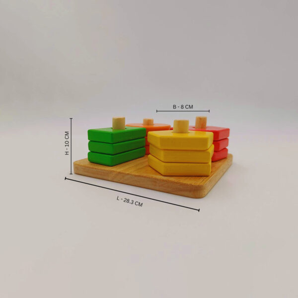 Wooden Shapes Stacker Base Square Size Geometric Stacker Shape Sorter Blocks - Multi Colour and Multi Shape Baby Toys - Age above 1.5 years