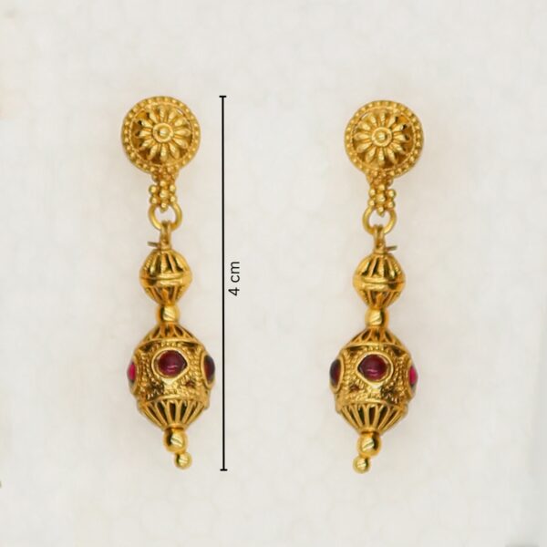Antique Matte Gold Finish - Red Stone Necklace Set - Gold Plated Necklace and Earring Set