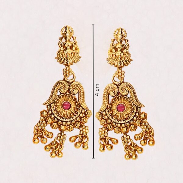 Antique Ruby Embellished Lakshmi Jewellery Set -Copper and Brass - Gold Plated Antique Necklace and Earring Set