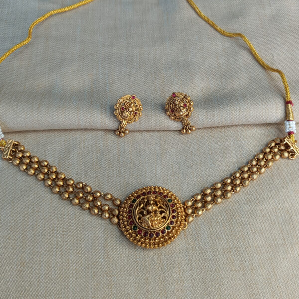 Antique Lakshmi Choker - Necklace Set - Gold Plated Choker and Earring Set