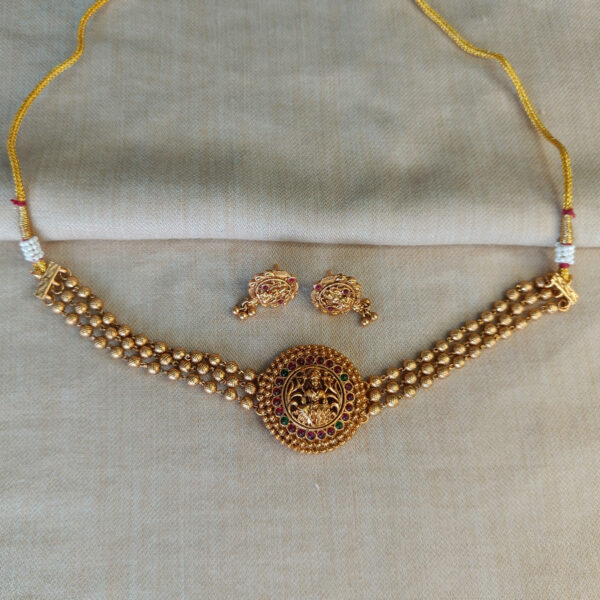 Antique Lakshmi Choker - Necklace Set - Gold Plated Choker and Earring Set