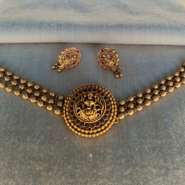 Antique Lakshmi Choker - Necklace Set - Gold Plated Choker and Earring Set