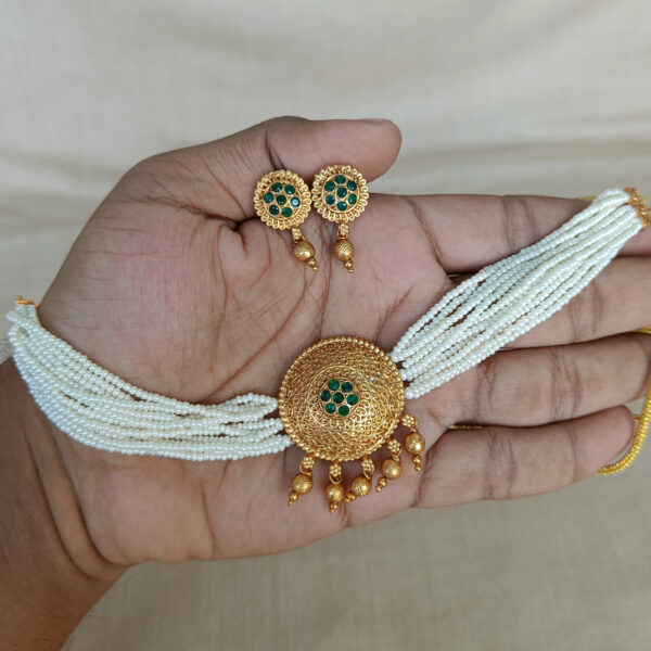 Antique White Pearl Choker - Necklace Set - Choker and Earring Set