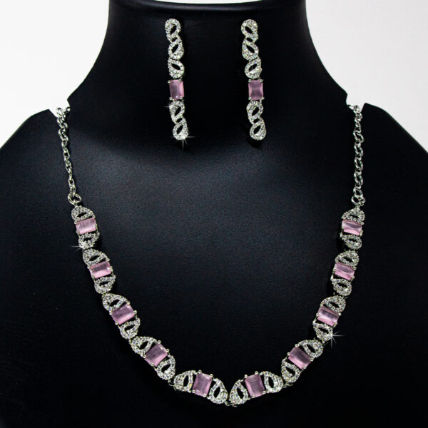 Baby Pink Stone Necklace Set - American Diamond Necklace Set - Imitation Fashion Jewellery