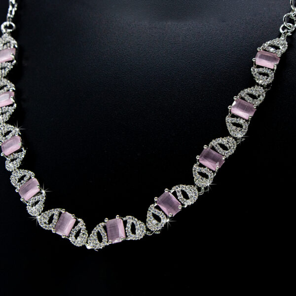 Baby Pink Stone Necklace Set - American Diamond Necklace Set - Imitation Fashion Jewellery
