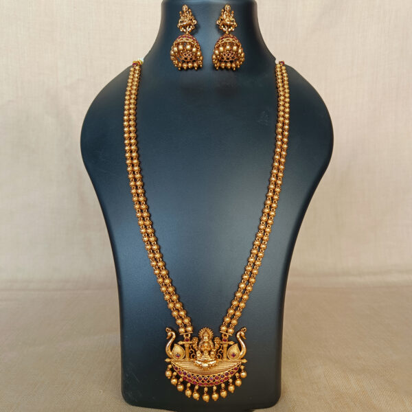 Antique Beaded Lakshmi Copper Necklace Set - Copper Necklace Set -   Premium First Copy Necklace and Earring Set