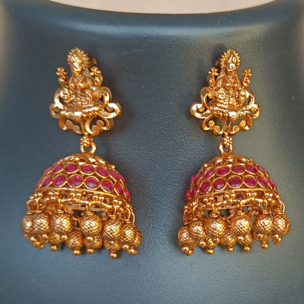 Antique Beaded Lakshmi Copper Necklace Set - Copper Necklace Set -   Premium First Copy Necklace and Earring Set