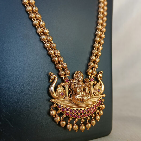 Antique Beaded Lakshmi Copper Necklace Set - Copper Necklace Set -   Premium First Copy Necklace and Earring Set