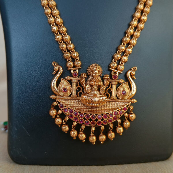 Antique Beaded Lakshmi Copper Necklace Set - Copper Necklace Set -   Premium First Copy Necklace and Earring Set