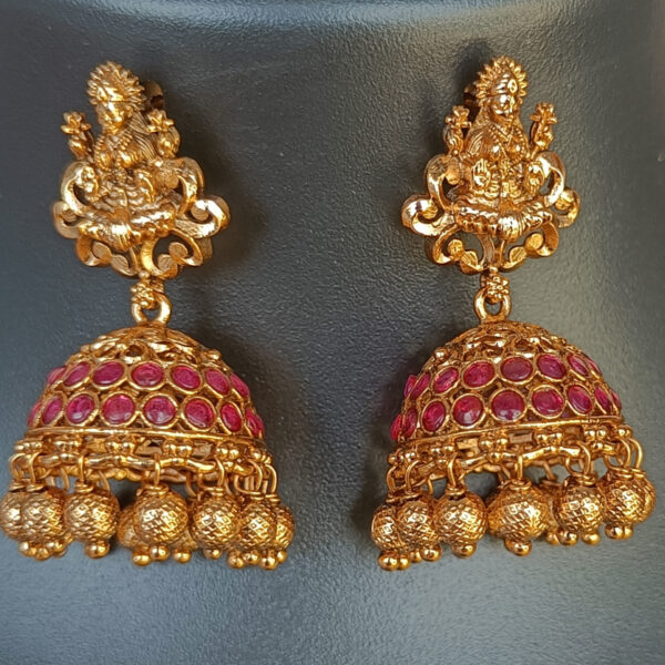 Antique Beaded Lakshmi Copper Necklace Set - Copper Necklace Set -   Premium First Copy Necklace and Earring Set