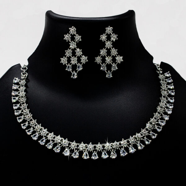 Floral Drop Diamond Necklace Set - American Stoned Diamond - Premium Imitation Fancy Jewellery Set