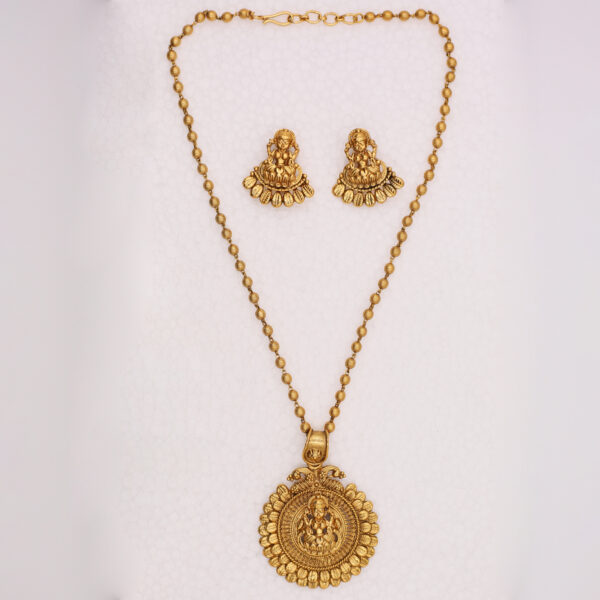 Antique Gold Plated Lakshmi Pendent Set - Necklace Set - Gold Plated Pendent and Earring Set