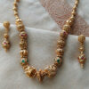 Antique Matte Finish Kemp Green and Red Stone Necklace Set - Copper and Brass - Gold Plated Necklace and Earring Set