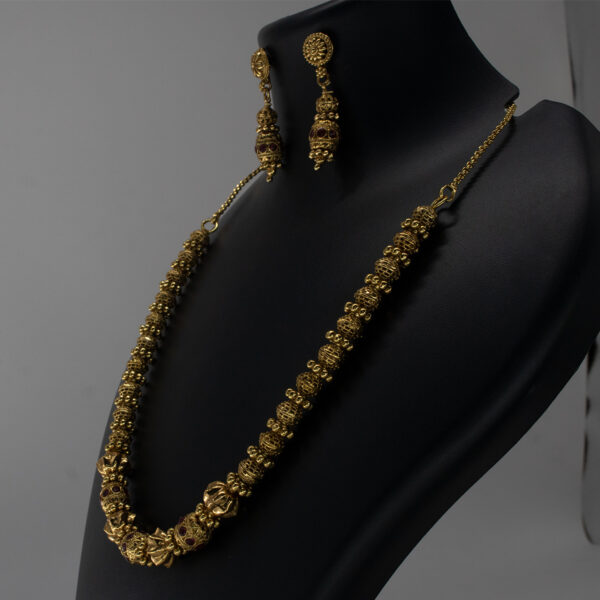 Antique Matte Gold Finish - Red Stone Necklace Set - Gold Plated Necklace and Earring Set