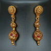 Antique Matte Finish Kemp Green and Red Stone Necklace Set - Copper and Brass - Gold Plated Necklace and Earring Set