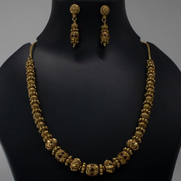 Antique Matte Gold Finish - Red Stone Necklace Set - Gold Plated Necklace and Earring Set