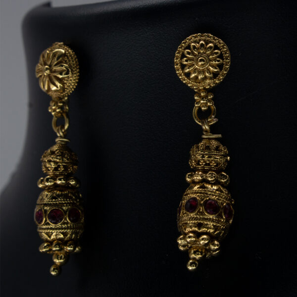 Antique Matte Gold Finish - Red Stone Necklace Set - Gold Plated Necklace and Earring Set