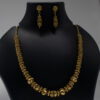 Antique Matte Finish Kemp Green and Red Stone Necklace Set - Copper and Brass - Gold Plated Necklace and Earring Set