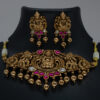 Antique Ruby Embellished Lakshmi Antique Copper Choker Set - Copper Choker Set - Premium First Copy Copper Necklace and Earring Set