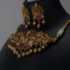 Antique Ruby Embellished Lakshmi Antique Copper Choker Set - Copper Choker Set - Premium First Copy Copper Necklace and Earring Set