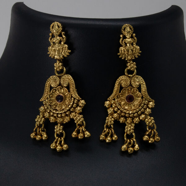 Antique Ruby Embellished Lakshmi Jewellery Set -Copper and Brass - Gold Plated Antique Necklace and Earring Set